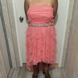 Deb Strapless Pink Dress with Embellished Waist